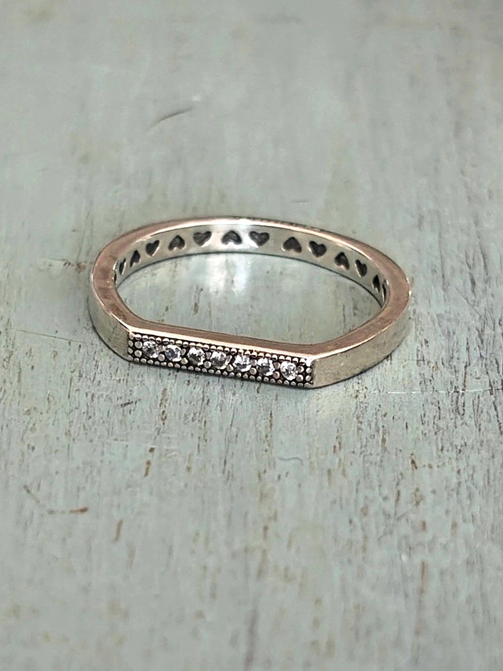 Sterling Silver Bar Ring with Clear Zirconia